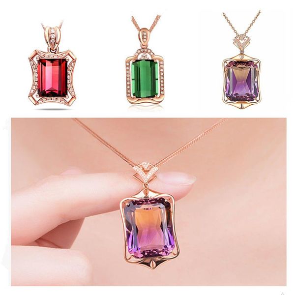 

pendant necklaces trendy large crystal green purple red rectangle for girls jewelry fashion lady silver plated chain choker