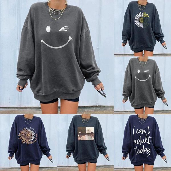 

women's t-shirt sweatshirt oversize woman winter fish print casual printing long sleeve pullover blouse sudaderas anchas mujer, White