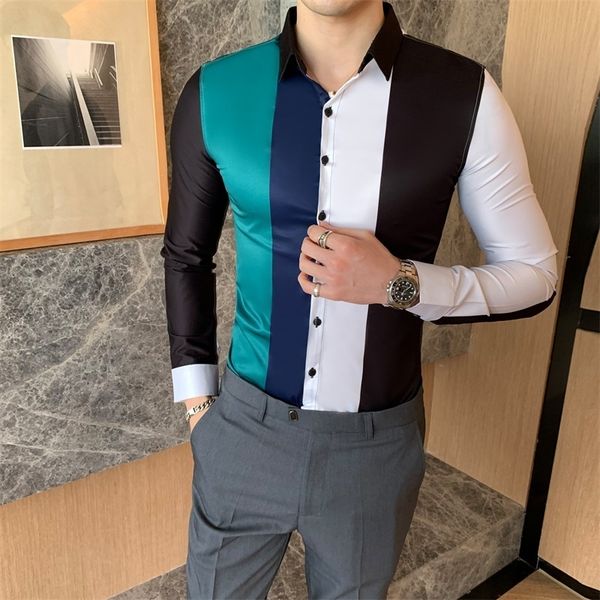 

men's casual shirts shredded fashion male shirt autumn long sleeve striped all streetwear/club/prom games prom tuxedo aljr, White;black