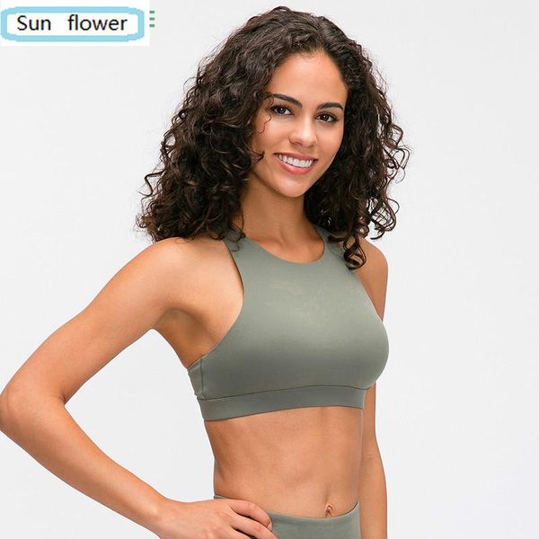 

flower high-neck naked-feel fabric yoga fitness bras women cross straps push up padded workout sport brassiere outfit