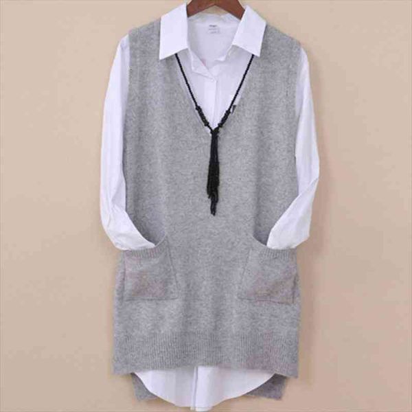 

spring autumn pure wool sweater women vest sweater vest pocket female mid-length v-nect collar kimono jacket pullo, White;black