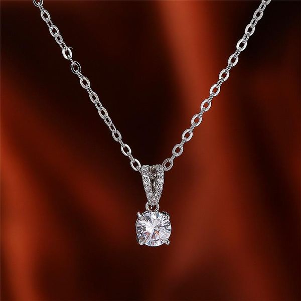 

pendant necklaces classic female white round necklace charm silver color chain dainty bridal crystal wedding for women