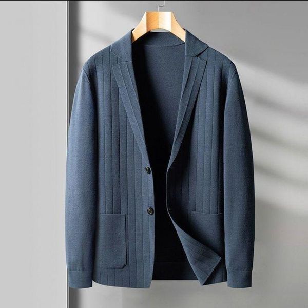 

men's sweaters suit collar knitted cardigan spring casual monochrome striped jacquard trend sweater jacket, White;black