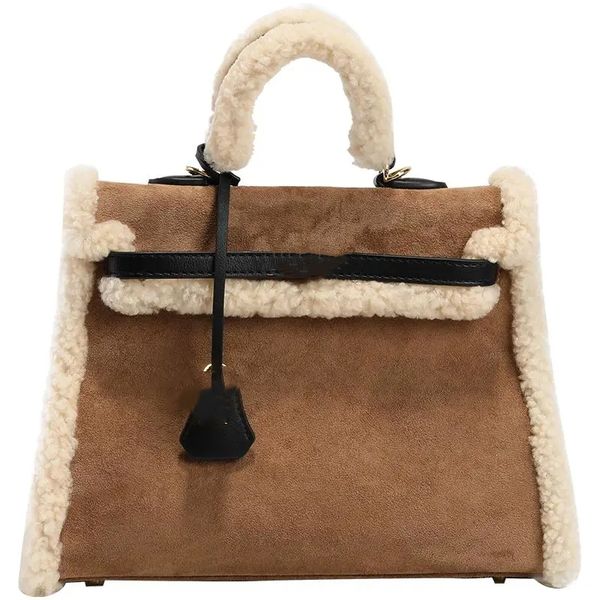 

real lamb wool bag women large capacity one shoulder handbag new style