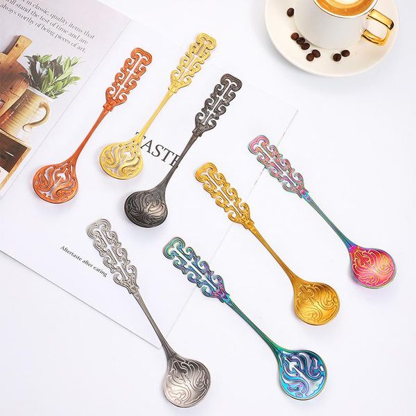 

spoons 1pc creative hollow coffee spoon stainless steel rose shaped teaspoon children silver tableware kitchen tool