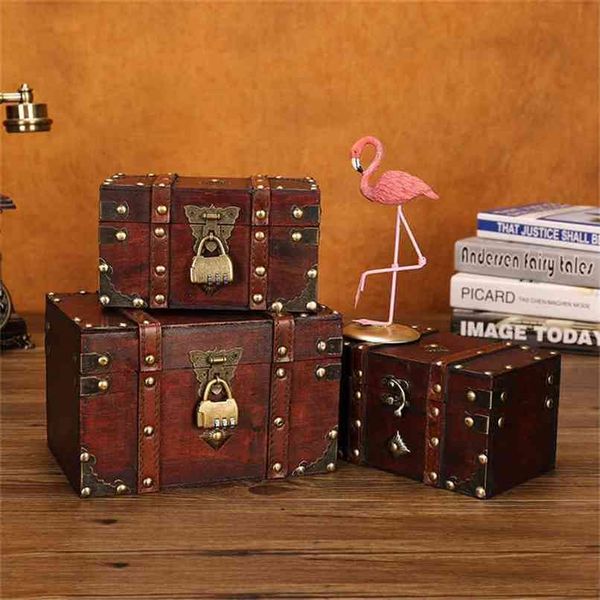 Grande caixa de jóias vintage com fecho de metal para presente retro de madeira organizador organizador de mesa de armazenamento de desktop acabamento 210922
