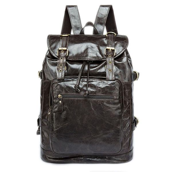 

backpack men's genuine leather double shoulder bag computer package business travel real school weekend