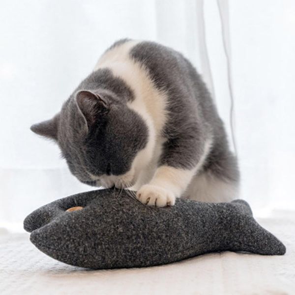 

cat toys catnip toy built-in mint soft plush black fish for small large cats pet pillow cushion kitten game chew teeth cleaning
