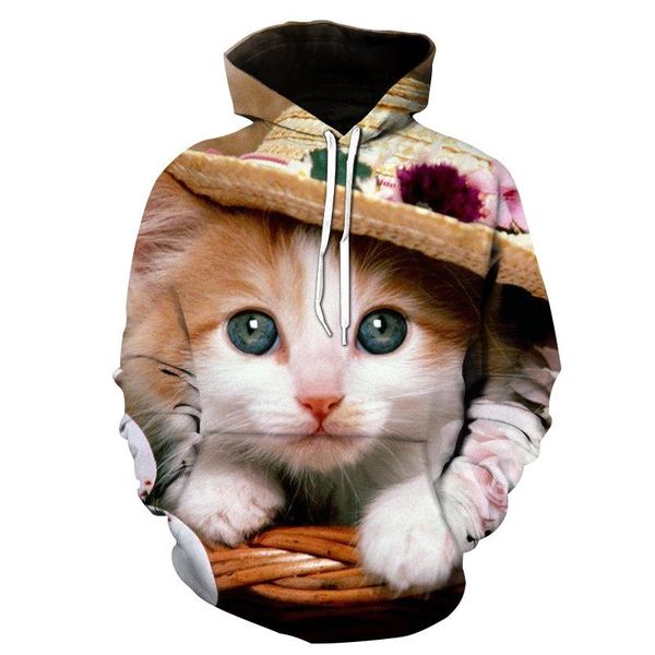 

men's hoodies & sweatshirts cartoon kawaii 3d printed cat oversize mens women's sweatshirt pullover long sleeve hooded men clothin, Black