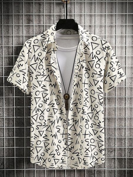 

men random allover geo print shirt without tee a8sk#, White;black