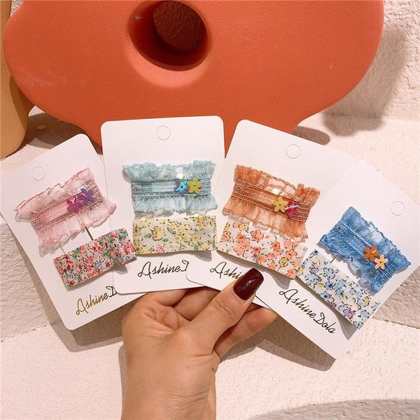 

hair accessories 2 pcs korean sweet girl princess beautiful sequins yarn lace bb clip fashion children's fabric floral hairpin, Slivery;white