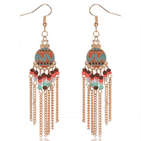 

earring beautiful earrings oil alloy chain tassels, Golden