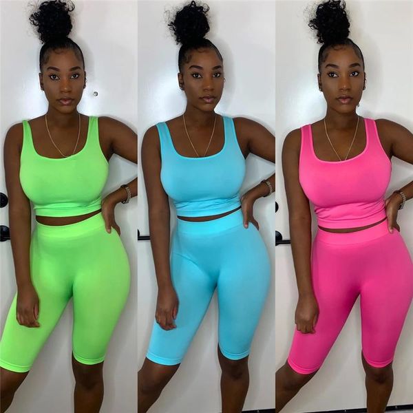 

women's tracksuits sports sleeveless outfits suit summer casual vest + shorts 2-piece set solid color, Gray