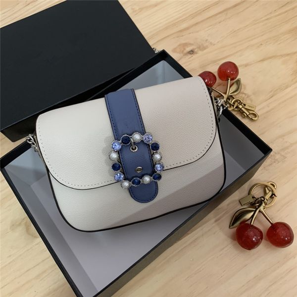 

pearl straddle 2021 new full leather single shoulder messenger chain with diamond women's flip box bag crossbody bag ysj