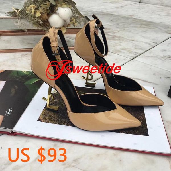 

est luxury patent leather pointed sandals genuine high heel fashion designer snake shoes, Black
