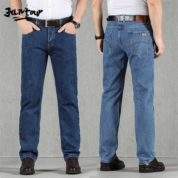 Sonbahar Kış Kot Erkekler 100% Pamuk Yüksek Kalite Gevşek Düz Denim Pantolon İş Klasik Tulum Pantolon Büyük Boy 40 42 211111