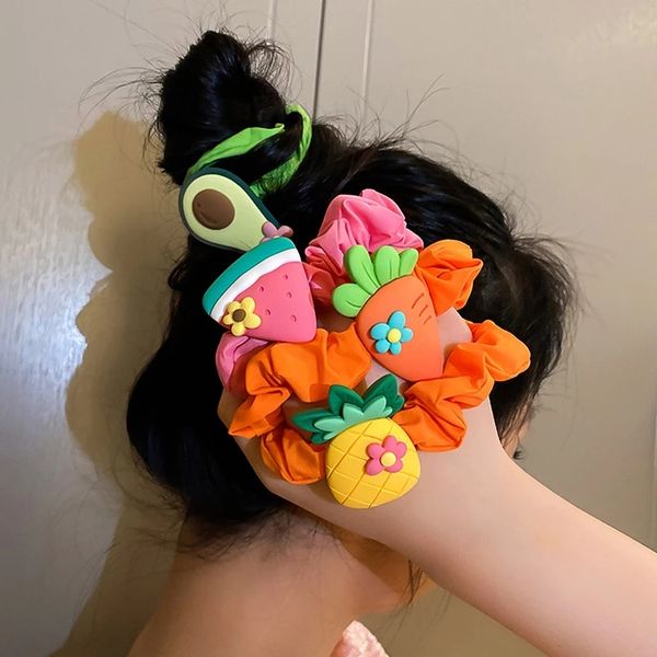 

cute sweet headdress fruit flower elastic rubber band hair band ponytail holder hair rope female fashion hair accessories, Pink