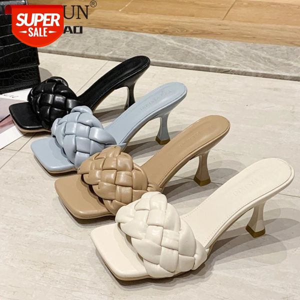 

luxury slides women 7cm high heels mules fetish pumps individual weave leisure blue office ladies prom slippers women's shoes #zo1z, Black