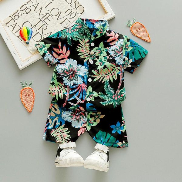 

clothing sets 2021 baby boys clothes outfit summer print short-sleeved shirt shorts suit beach fashion handsome 1 2 3 4 5 years, White