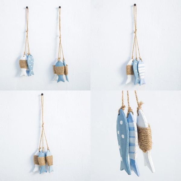 

small fish string wooden sea pendant for kindergarten decoration (dot three string) decorative objects & figurines
