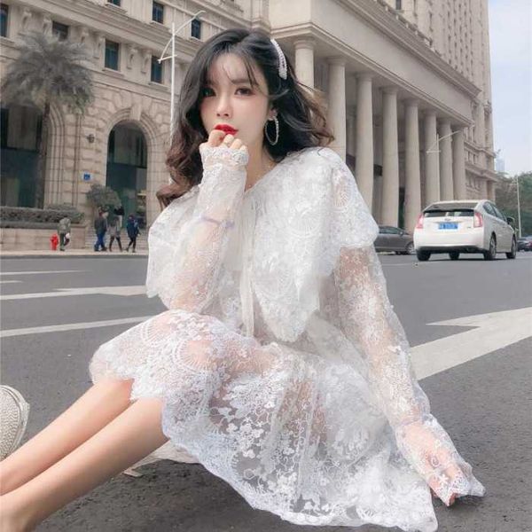 

women's t-shirt spring white skin with faerie-style faux-style bills long sleeve medium length dress 0di5
