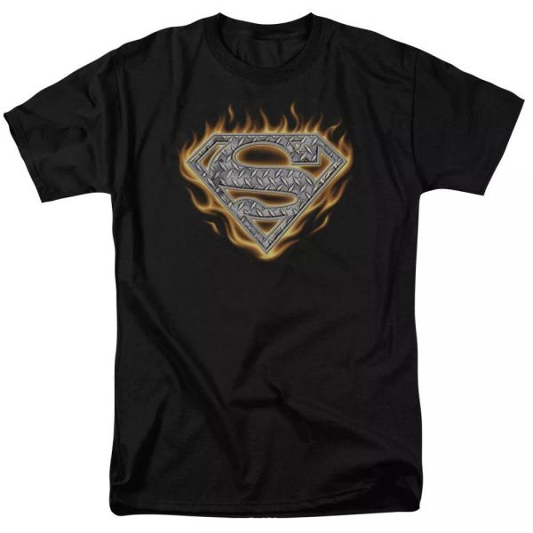 

superman steel fire shield t-shirt dc comics sizes s-3x new, White;black