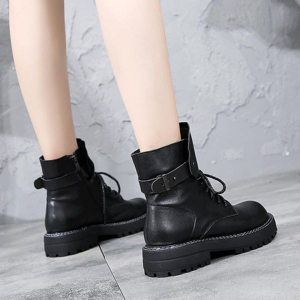 

boots leather style real thick boot girl children women casual short, Black