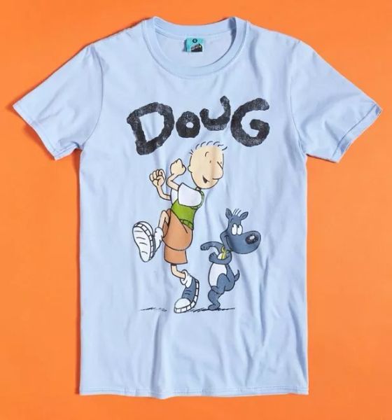 

official men's nickelodeon doug light blue t-shirt, White;black