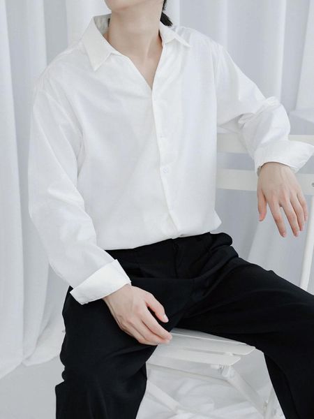 

men's casual shirts long-sleeve shirt spring and autumn british mature gentleman high street daily leisure loose large, White;black