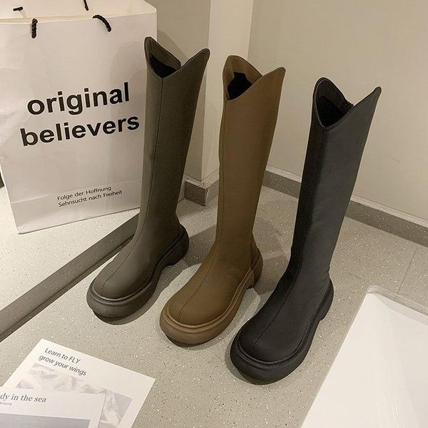 

boots round toe women 2021 thigh high heels winter footwear shoes zipper over-the-knee lolita ladies autumn f, Black