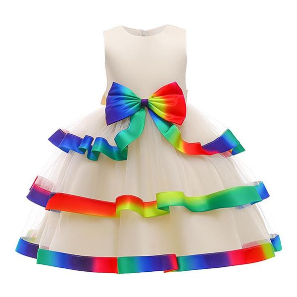 

girl's dresses sleeveless bowknot color lace net yarn princess puffy dress 3-10 yrs girls christmas formal cake 2021 children's cl, Red;yellow
