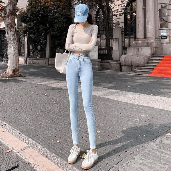 

women's jeans high waist woman stretch skinny push up pencil pants denim korean vintage casual pantalones vaqueros mujer, Blue