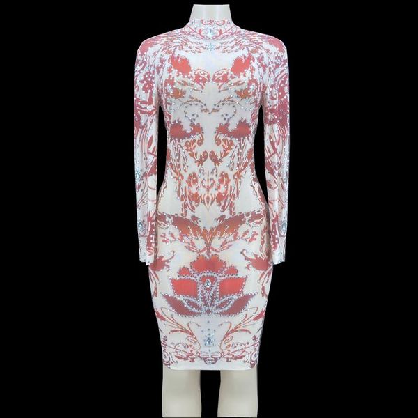 

stage wear sparkly rhinestones long sleeve short dress fashion prom gown evening print see through crystals birthday club party, Black;red
