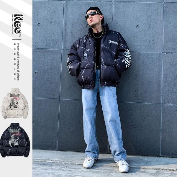 

men's jackets hip hop jacket parka hurt bear print men winter oversize windbreaker streetwear harajuku padded coat warm outwear hipster, Black;brown