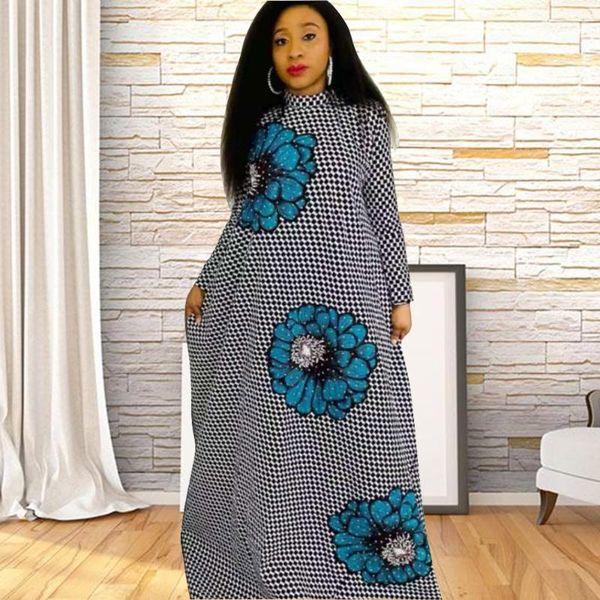 

ethnic clothing elegant floral printed loose autumn african dresses for women dot long sleeve abayas dubai muslim femme robe maxi dress, Red