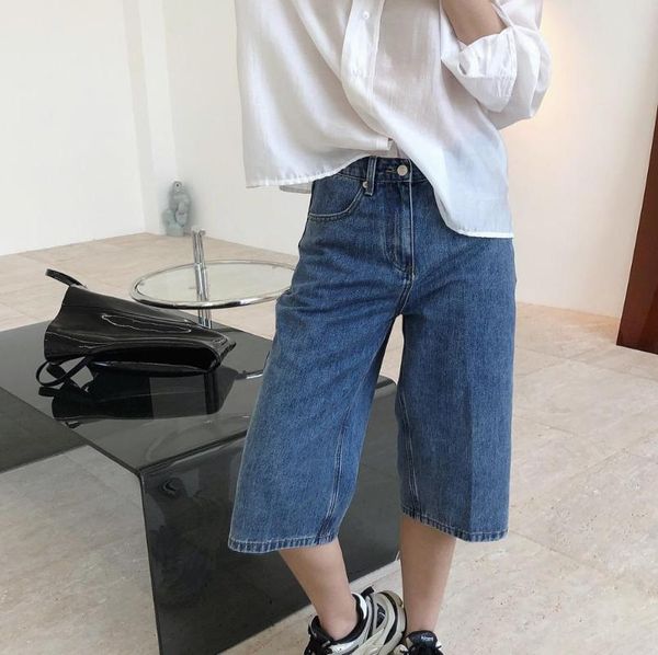 

woman cotton jeans knee shorts women's, Blue