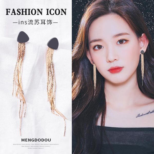 

stud 2021 cute triangular tassel earrings for women arrival fashion trend jewelry party wedding elegant earring, Golden;silver