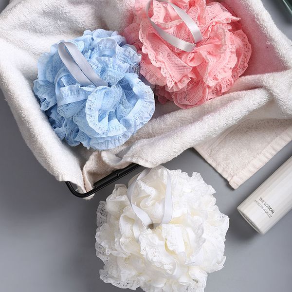

lace girlishness bathroom shower loofah foaming sponge exfoliating scrubber body cleaning mesh bath bubble ball 50g