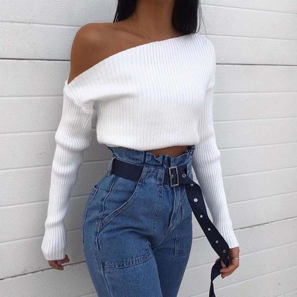 

women's sweaters tight sweater shirt pullovers slash-neck long-sleeve warm knitted women elegant outfits winter fashion 2021 -coming, White;black