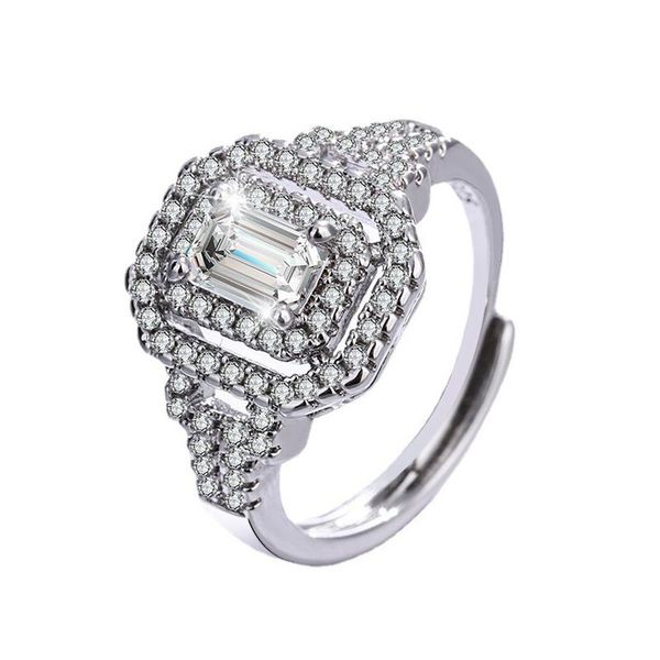 

cluster rings fashion open finger for women 925 silver jewelry accessories inlaid zircon gemstones ring wedding promise party wholesale, Golden;silver