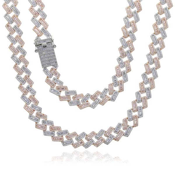 

chains iced out two tone color 15mm cz box clasp miami cuban chain necklace baguette zircon necklaces hip hop fashion men women jewelry, Silver