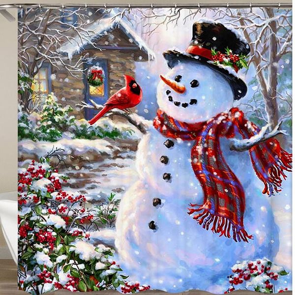 

snowman with scarf hat shower curtain polyester bathroom drop curtains