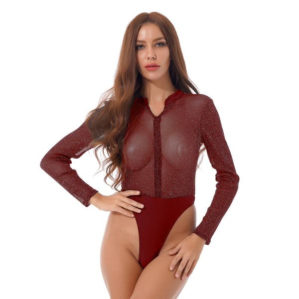 

stage wear ballet gymnastics leotards for women dancewear transparent mesh bodysuit high cut thongs leotard bodysuits costumes, Black;red
