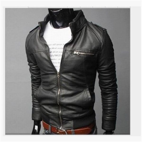 

men's fur & faux and autumn winter leather coat korean slim men's jacket wholesale motorcycle clothes 4l8e, Black