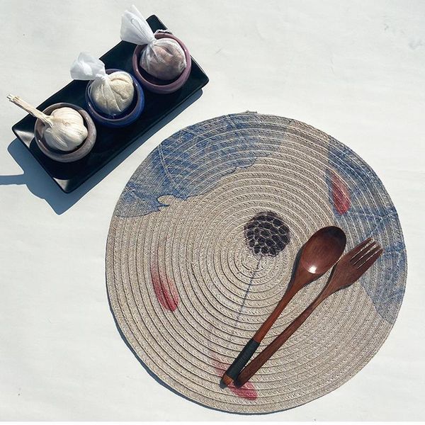 

mats & pads japanese style woven round placemat table mat dining tableware non-slip heat resistant bowl drink cup coasters kitchen
