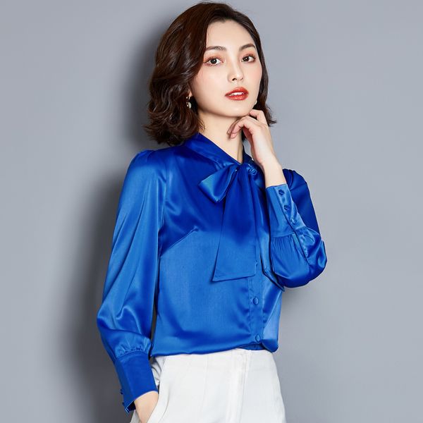 

korean silk women blouses women satin blouse shirts plus size office lady solid long sleeve shirt blusas mujer de moda xxxl, White