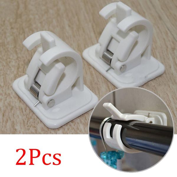 

hooks & rails 2 pcs hanging rod clip adhesive wall curtain rods bracket crossbar shower rack