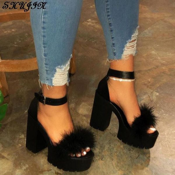 

summer thick bottom platform sandals for women with wedges shoes woman femme high heels, Black
