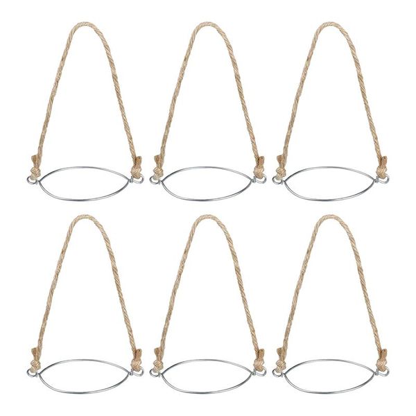 

pack of 6 stainless metal ring with twine handles (handle-ease) mason hangers for jar kitchen storage & organization