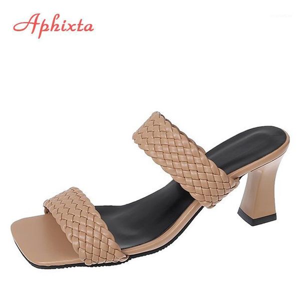 

slippers aphixta women summer slides weave open toe casual slipper leisure sandal female beach flip flops big size 43 441, Black